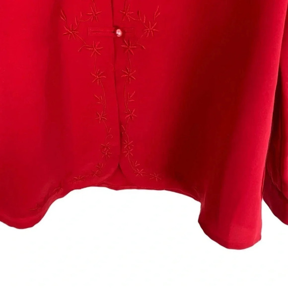 Vintage 80s 90s Embroidered Button Down Blouse Womens Size 14 XL Red Shirt Top - Picture 6 of 12